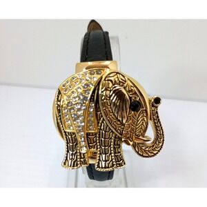 Unique Peck & Peck Women Elephant Locket Watch Gold Tone Blk Band New Battery